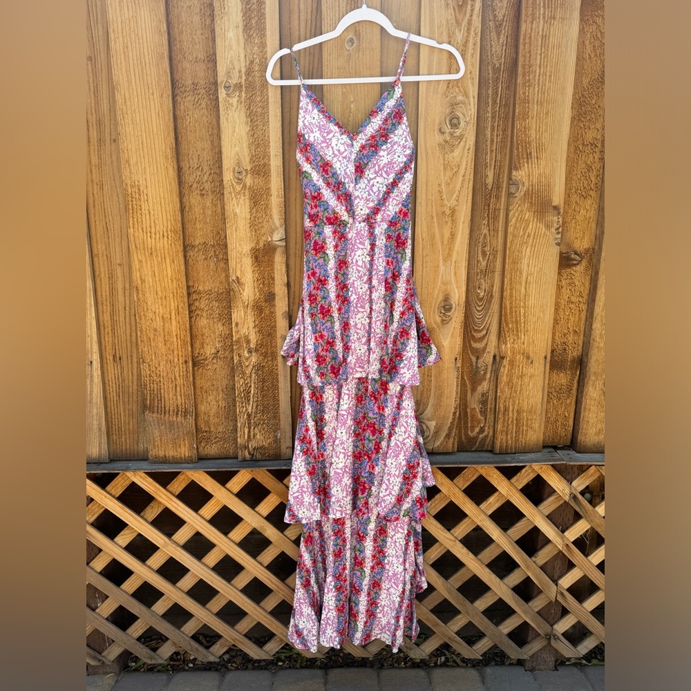 Lulu’s Floral Maxi Layered Open Back Dress Hard To Find NWT Size L
